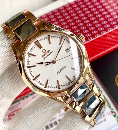 Swiss Quality Omega Seamaster Rose Gold Watch Men Size-Best Replica Omega Watches